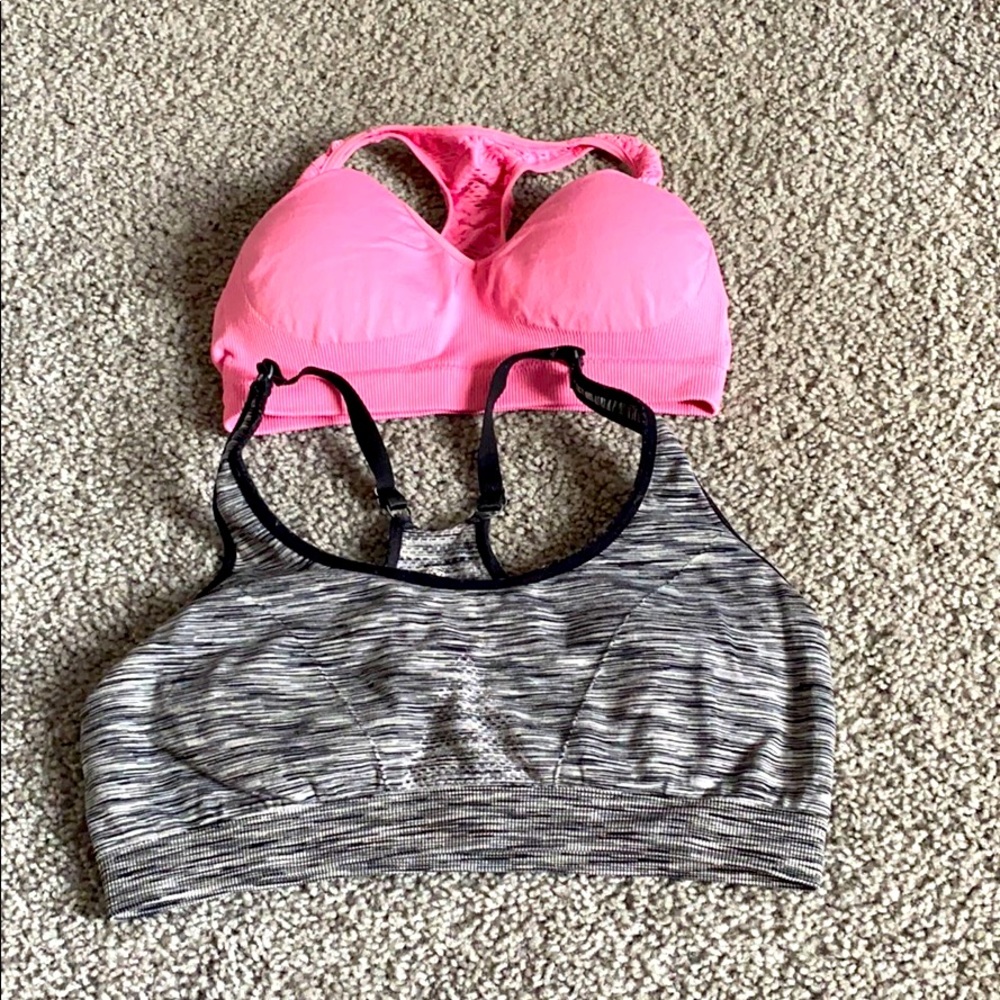 Pink xsmall sports bra and grey medium sports bra